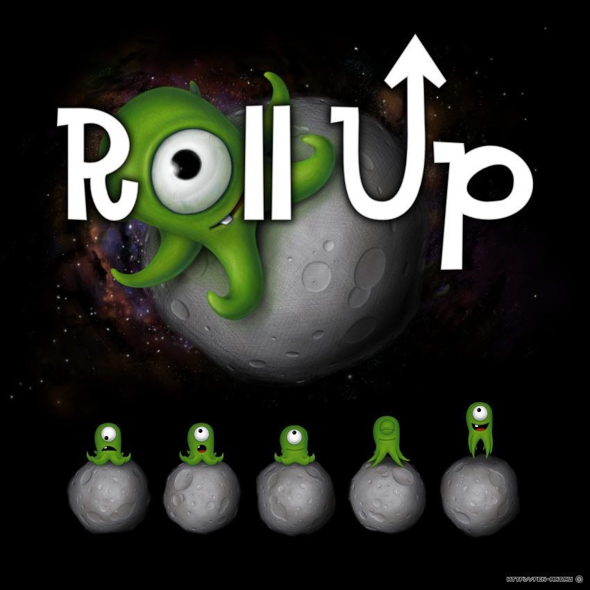 Логотип и анимация персонажа из мобильной игры Roll-Up