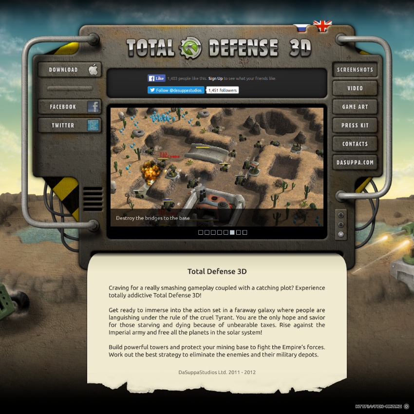 Website of mobile game Total Defense 3D